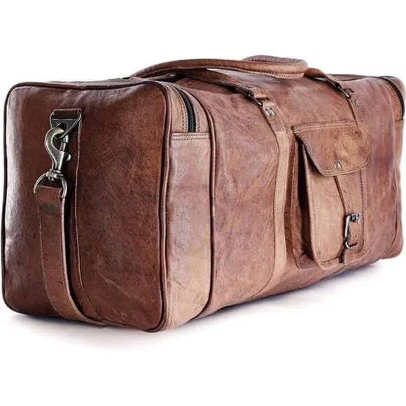 Leather duffle bags large 24 Inch Square Duffel Travel Gym Overnight Weekender